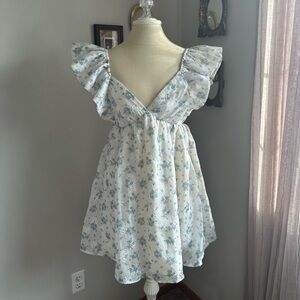 Jessica Simpson Blue and White Floral Babydoll Dress